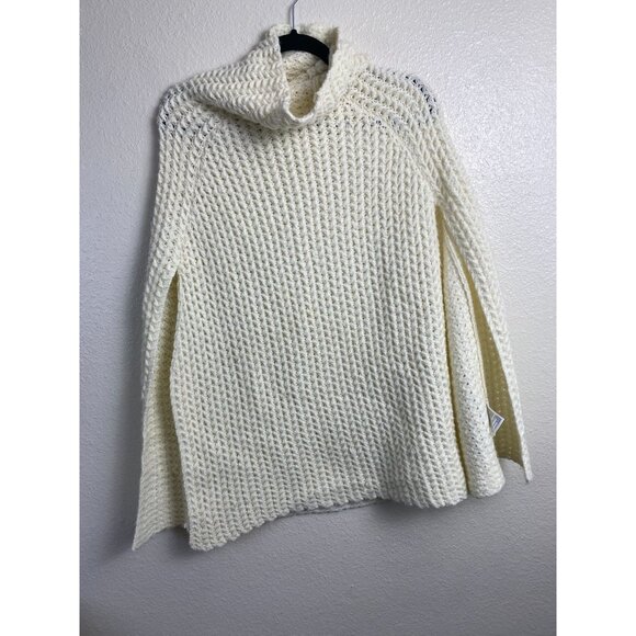 Anthropologie Cream Knit poncho Sweater One size Women size Large Cowlneck Ivory - Picture 1 of 14